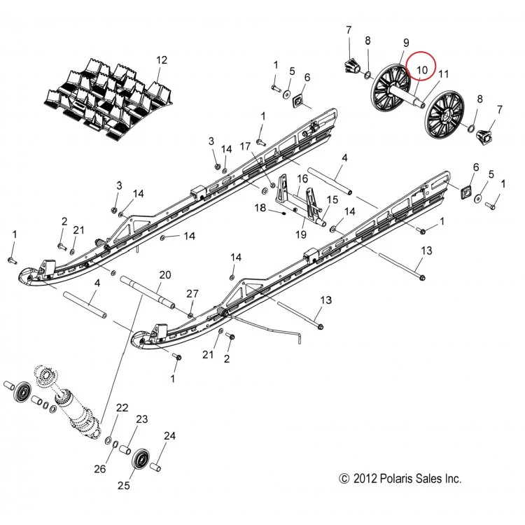 5333283 Вал втулка ролика катка гусеницы для снегоходов Polaris RMK/PRO RMK 5333283, фото 1