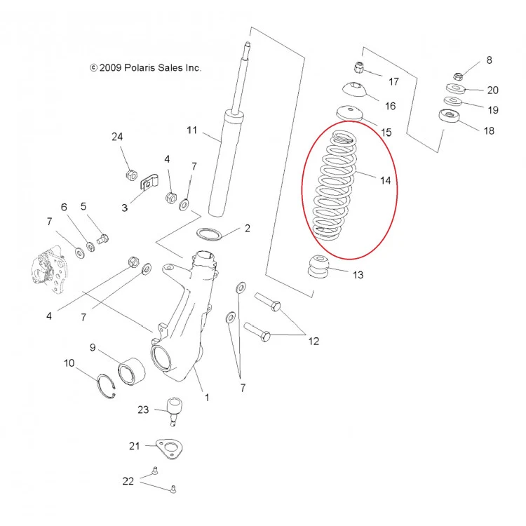 7043247-067 Пружина переднего амортизатора для квадроциклов Polaris Sportsman 500/570/800 7042301-293/7042301-067/7043111-067, фото 2