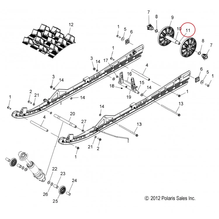 5137224 Вал втулка ролика катка гусеницы для снегоходов Polaris 600/800 RMK/PRO RMK 5137224, фото 2