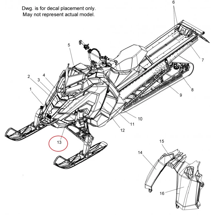 7179545 Наклейка катафот поддона левая черно красный для снегоходов Polaris PRO-RMK/AXYS PRO-RMK 7179545, фото 1