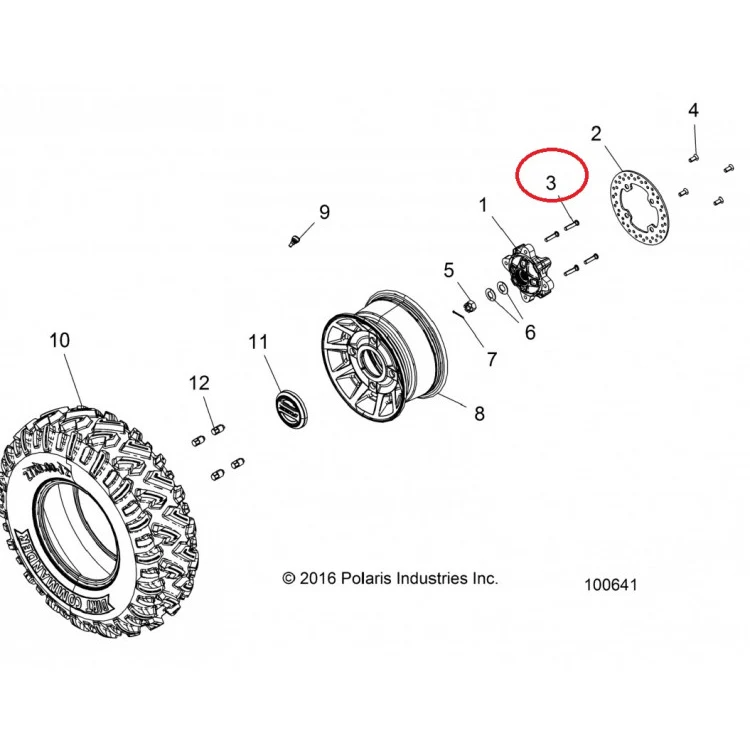 7517871 Шпилька передней ступицы колеса для квадроциклов Polaris RANGER 800/900 RZR 570/900 7517871, фото 2