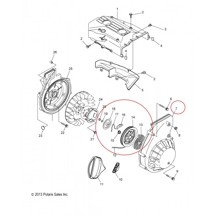 3023393 Стартер ручной в сборе для снегоходов Polaris 550 WIDETRAK LX/INDY/VOYAGEUR 3083377/3090179/3090194, фото 2