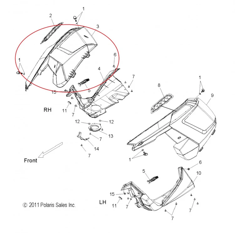 5437493-464 Панель боковая щека правая черная для снегоходов Polaris RMK/PRO RMK 5437493-464, фото 1