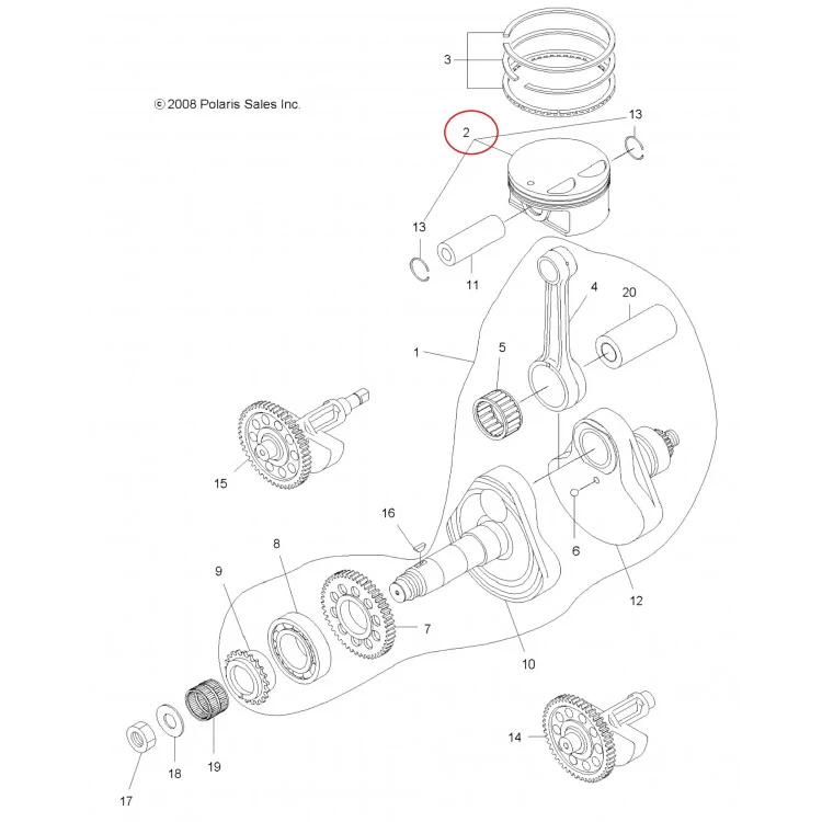 3090174 Поршень +0.25 mm 1-й ремонт со стопорами для квадроциклов Polaris SPORTSMAN 550 3090174, фото 1