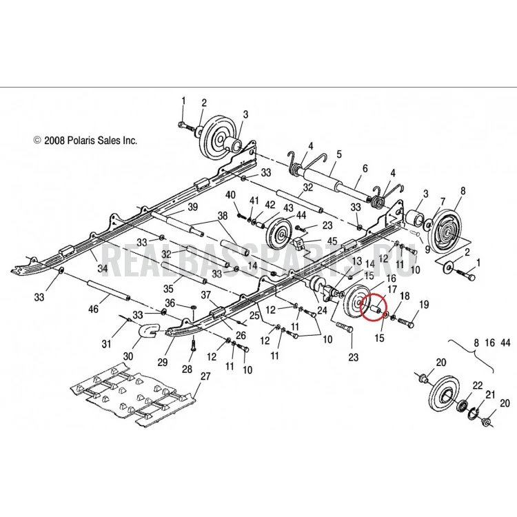 5333116 Вал втулка ролика катка гусеницы для снегоходов Polaris WIDETRAK LX 5333116, фото 1