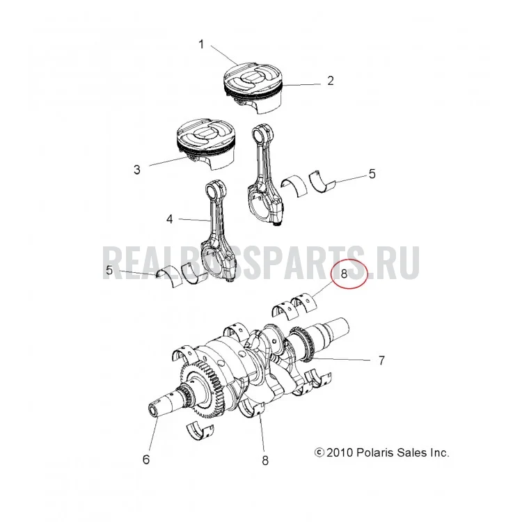 421-1114Y Вкладыш коренной желтый для квадроциклов Polaris RZR 900/1000 3514662-004, фото 1