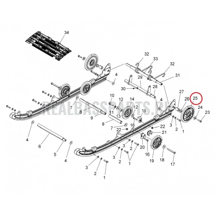 R6750E-2.001A Ролик каток 171 mm гусеницы черный для снегоходов Polaris WIDETRAK LX 1590276-070/1590276-22, фото 2