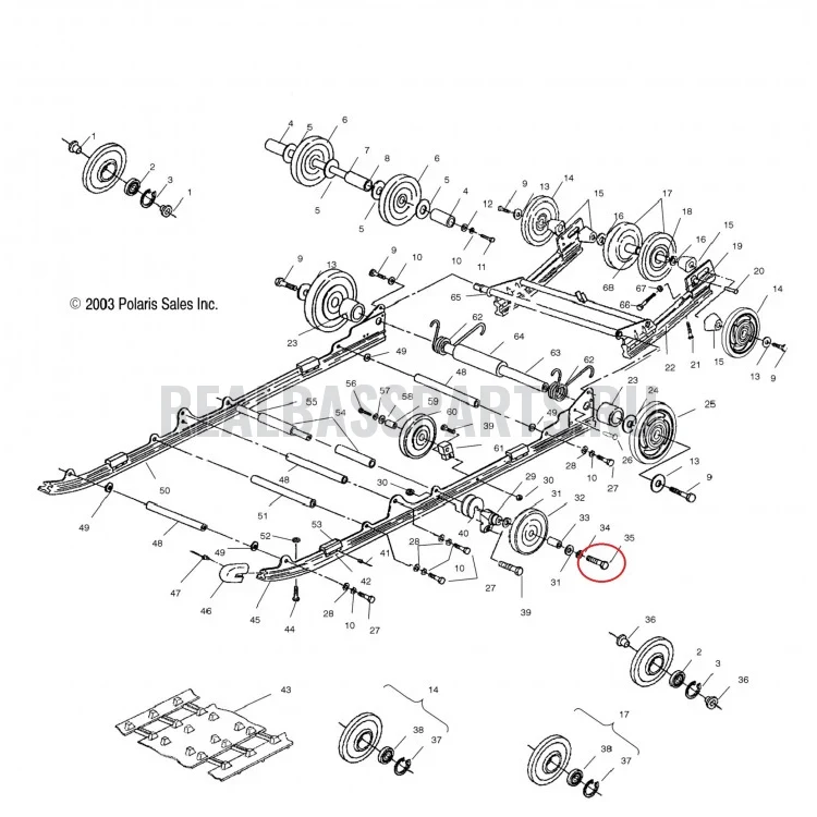 7512538 Болт ролика катка гусеницы для снегоходов Polaris WIDETRAK LX 7512538, фото 2