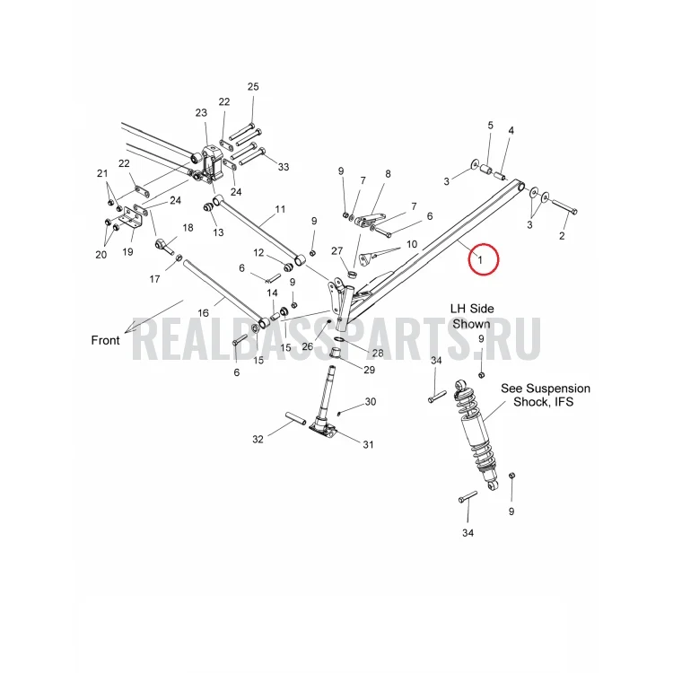 1824069-458 Рычаг продольный левый черный для снегоходов Polaris WIDETRAK LX 1823291-458, фото 2