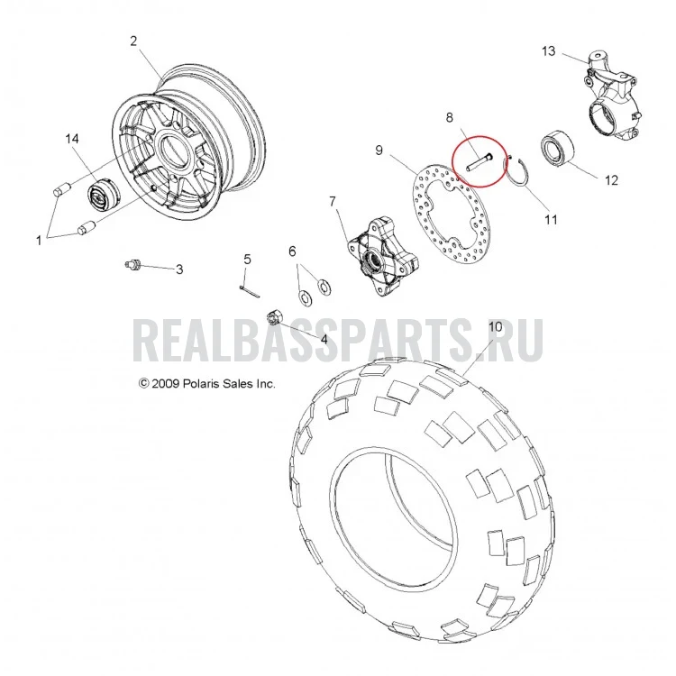 7518654 Шпилька передней ступицы колеса для квадроциклов Polaris RZR 800 7518654, фото 2