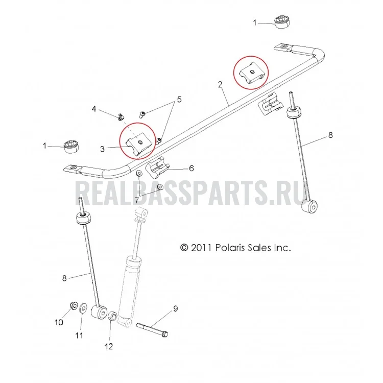 5439733 Втулка переднего стабилизатора нижняя для квадроциклов Polaris RZR 570/800 2012-2017" 5438284, фото 1