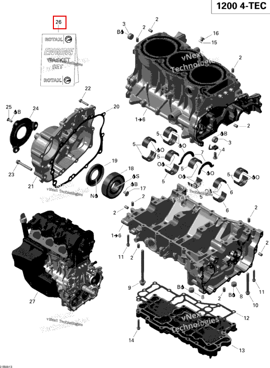 Комплект прокладок двигатель Ski-Doo GTX LE 1200 4-TEC (2009) (420893050)