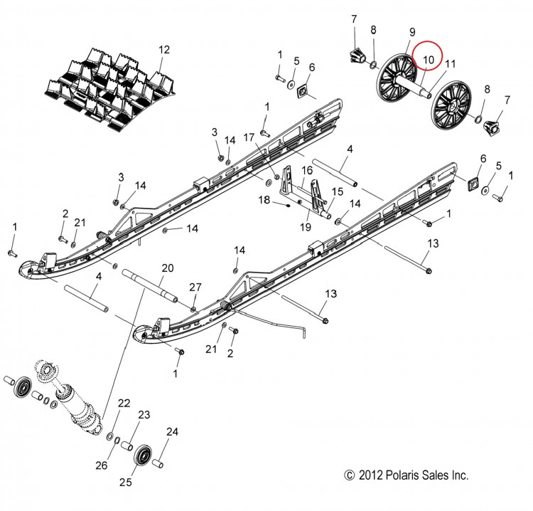 5333283 Вал втулка ролика катка гусеницы для снегоходов Polaris RMK/PRO RMK 5333283