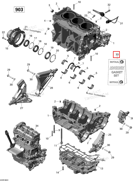 Двигатель комплект прокладок Sea-Doo Spark (2016) (420686230)
