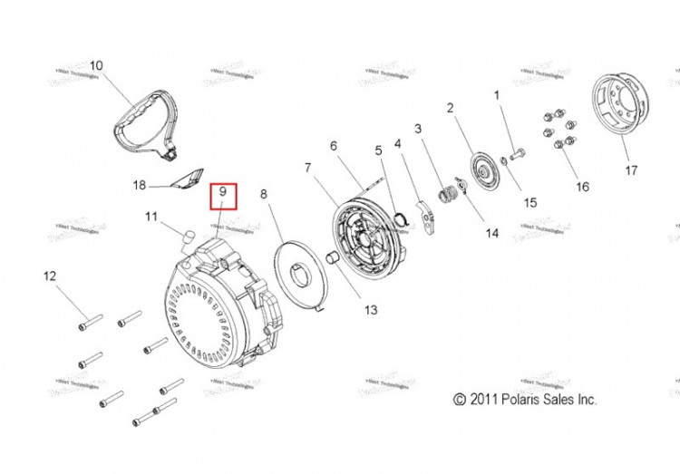 Ручной стартер стартер корпус Polaris 800 AXYS Pro RMK LE 155 (2017) (5632494)