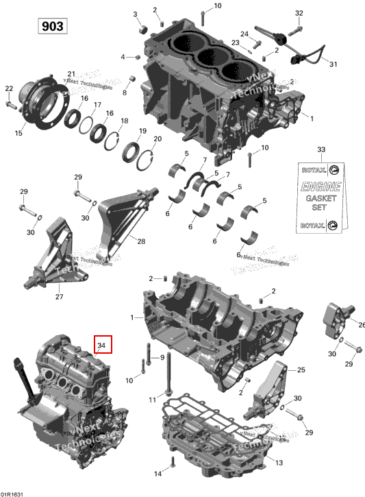 Длинный блок 903 Sea-Doo Spark (2016) (420090331)