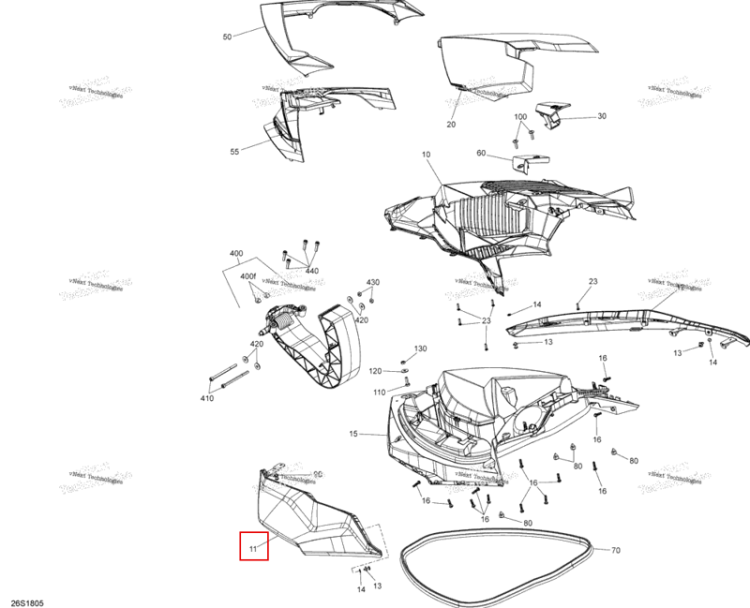 Глубокий чёрный левый Storage крышка Sea-Doo RXP 300 (2018) (269502328)