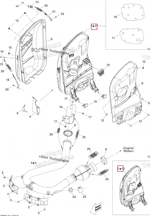 Глушитель в сборе включает 7 to 17 Ski-Doo GTX LE 1200 4-TEC (2009) (514054357)
