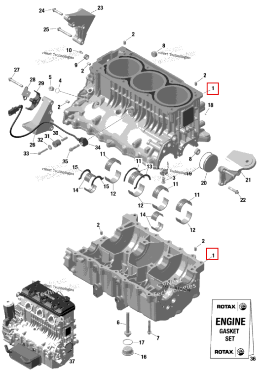 Цилиндр блок W втулка включает 1 to 10 Sea-Doo GTX 300 (2020) (420893514)