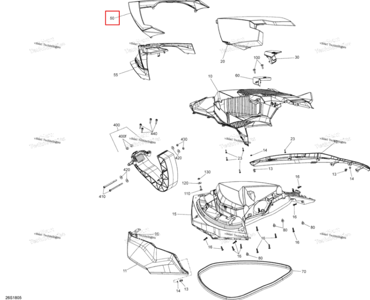 Глубокий чёрный передний Cosmetic Sea-Doo RXP 300 (2018) (269501869)