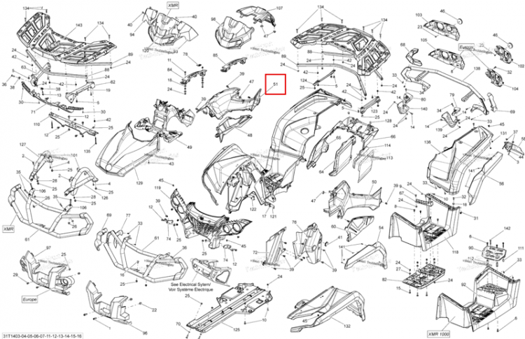 Красный правый Pannel модель красный Can-Am Outlander 1000 EFI DPS XT XT-P (2014) (705005241)