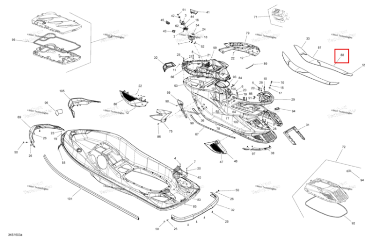 Правый CENTER задний CARPET Sea-Doo RXT (2016) (291003466)