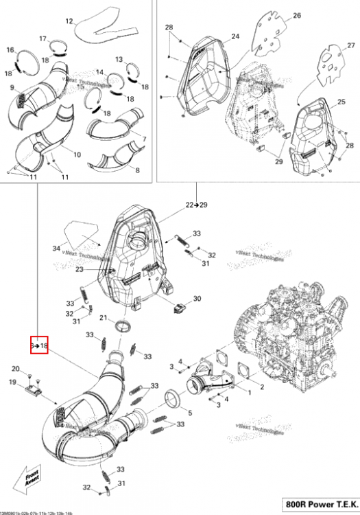 TUNE труба в сборе включает 6 to 18 Ski-Doo Summit X 800R Power T.E.K. (2009) (514054593)