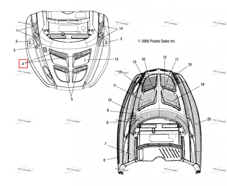 SCREEN капот FRT верхний левый чёрный Polaris Widetrak LX (2006) (5243108-067)
