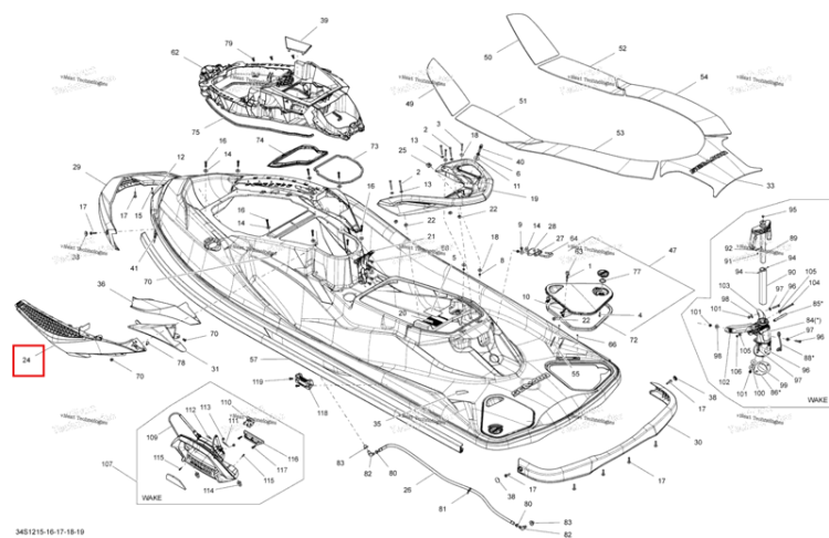 Правый передний крышка в сборе Sea-Doo RXT-X 260 RS (2012) (291003510)