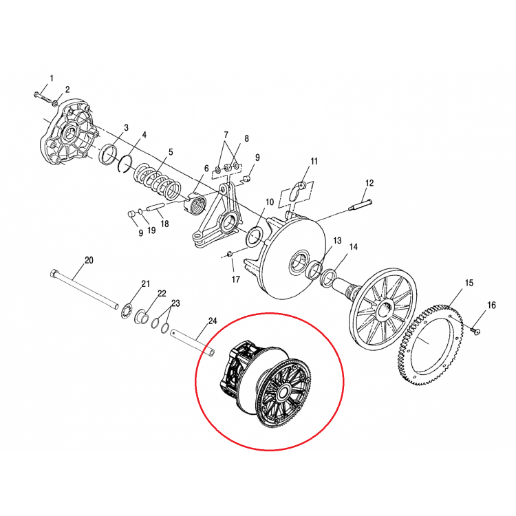 1322838 Вариатор ведущий в сборе для снегоходов Polaris WIDETRAK LX 1321738/0400-0188