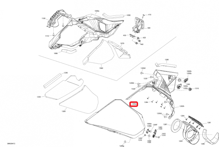 517307266 Панель боковая левая красная Ski-Doo (517306648)
