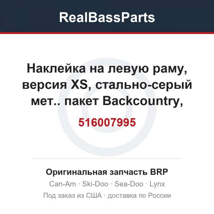 516007995 Наклейка на левую раму, версия XS, стально-серый мет.. пакет Backcountry, модель черного цвета