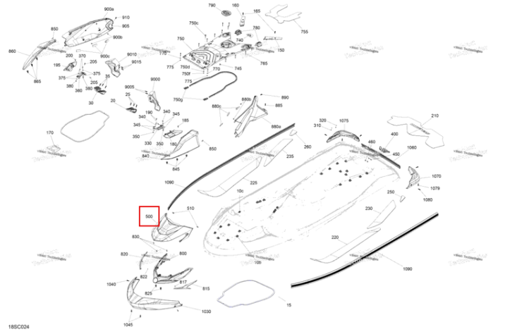 Iceland серый капот Sea-Doo GTX STD 300 (2023) (291005304)