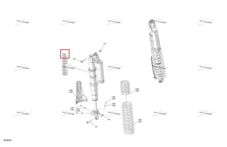 Левый задний амортизатор Included 130 a to 130 a 5 Can-Am Maverick Turbo RR XRC (2022) (706004565)