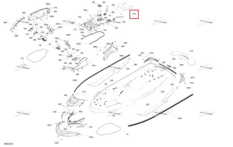 Глубокий чёрный задний Mat Sea-Doo GTX STD 300 (2023) (291005861)