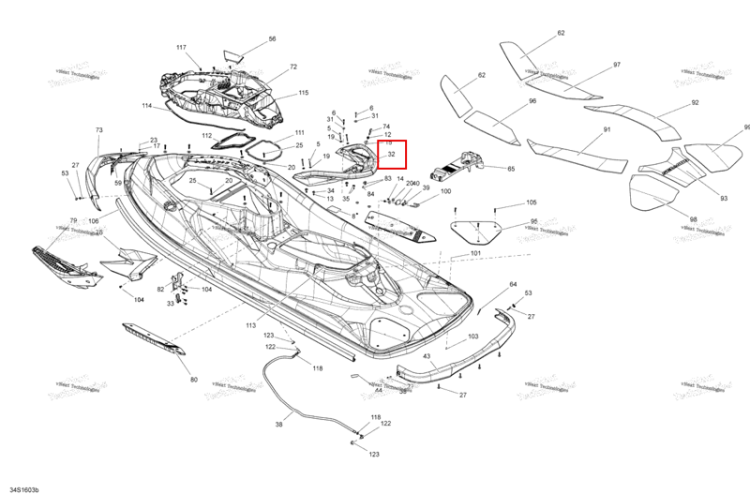 Чёрный задний ручка Sea-Doo RXT (2016) (291004622)