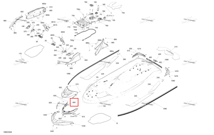 Передний капот решётка Sea-Doo GTX STD 300 (2023) (291005915)