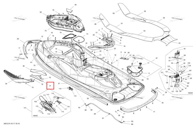 Левый сиденье накладка чёрный Sea-Doo RXT-X 260 RS (2012) (291003193)