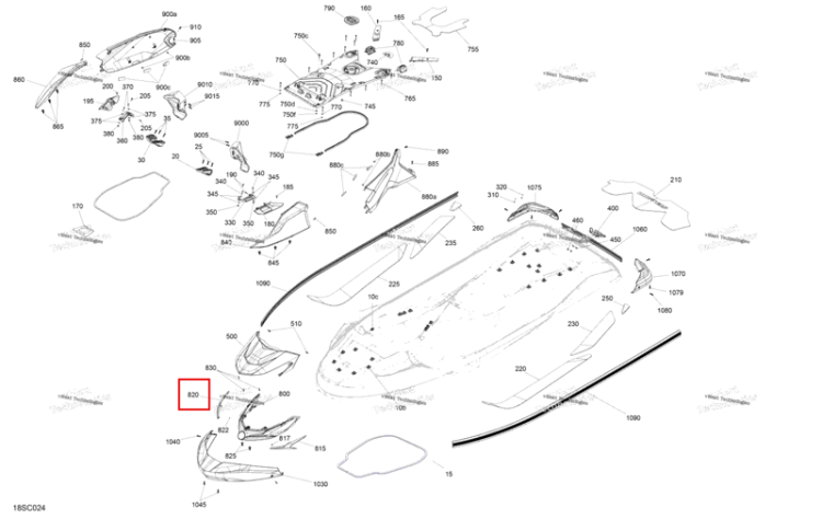 Оранжевый Crush правый облицовка Sea-Doo GTX STD 300 (2023) (291005969)