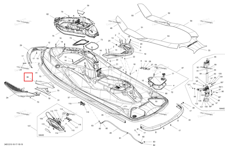 Правый верхний крышка Sea-Doo RXT-X 260 RS (2012) (291002922)