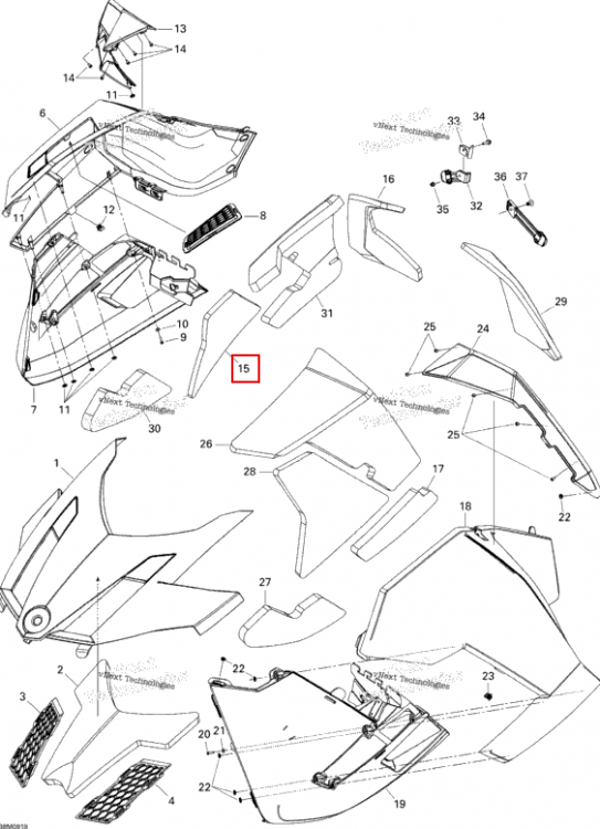 Правый центральный Pannel поролон Ski-Doo GTX LE 1200 4-TEC (2009) (517303750)