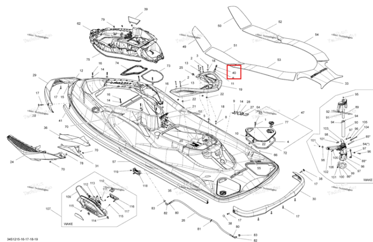 Сиденье шпилька Sea-Doo RXT-X 260 RS (2012) (291002784)