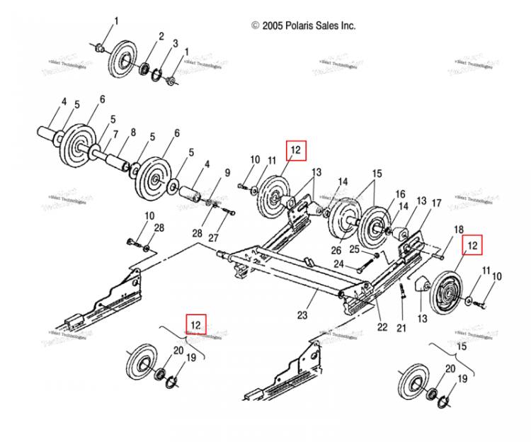 SCROLLED натяжной ролик колесо в сборе BR белый Polaris Widetrak LX (2006) (1594083-244)