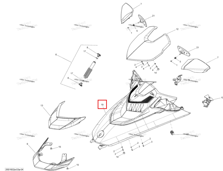 Капот в сборе модель RXT × красный / чёрный Sea-Doo RXT (2016) (269502150)