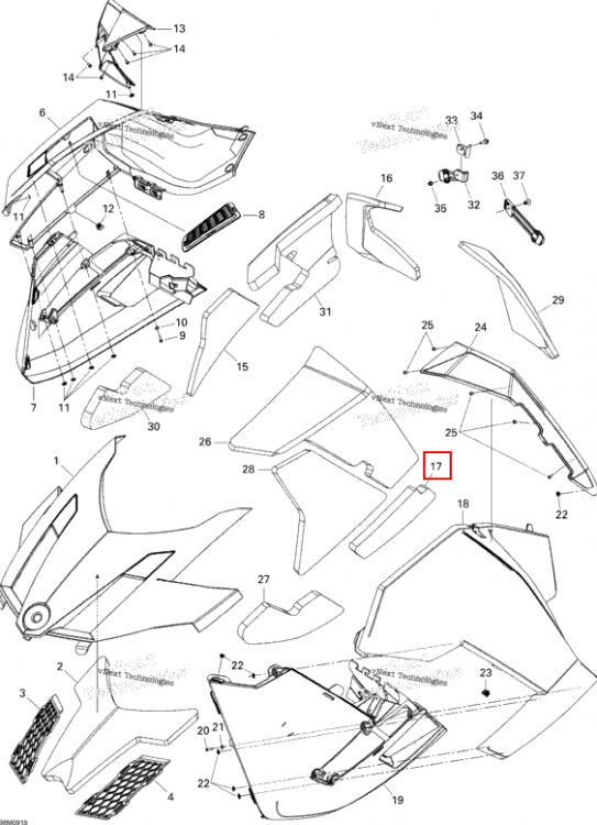 Левый центральный PANNEL поролон Ski-Doo GTX LE 1200 4-TEC (2009) (517304277)