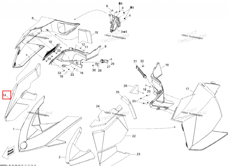 Правый панель Center поролон Ski-Doo Summit X 800R Power T.E.K. (2009) (517304149)