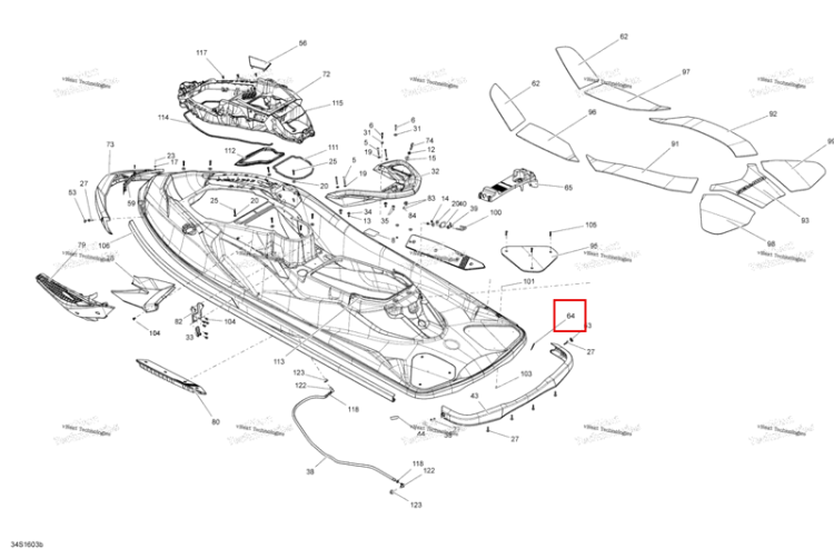 Правый NONSKID Sea-Doo RXT (2016) (291002937)