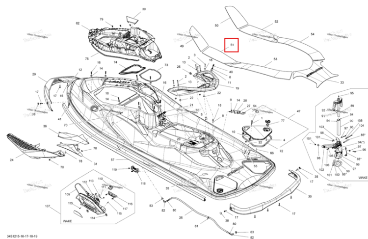 Левый Center Carpet Sea-Doo RXT-X 260 RS (2012) (291003458)