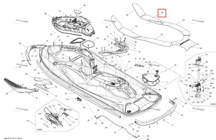 Правый CENTER CARPET Sea-Doo RXT-X 260 RS (2012) (291003459)