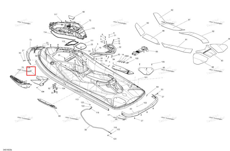 Правый Cosmetic двигатель 260 HP Sea-Doo RXT (2016) (291004241)